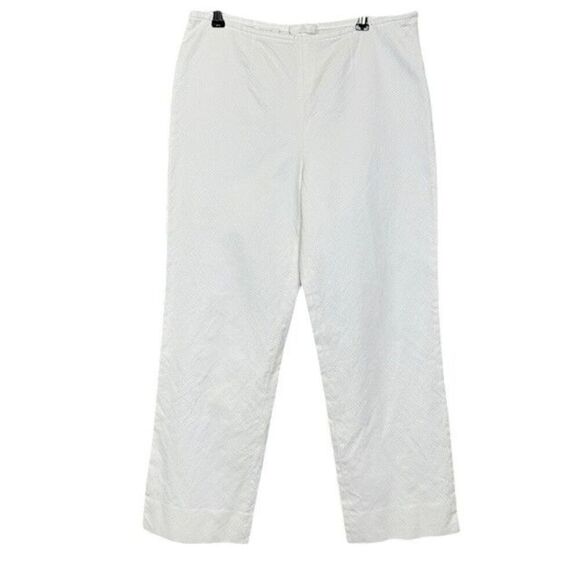 Escada Textured Ivory White Cropped Pants Flat Front Side Zip Split Hem Size 10 - Picture 1 of 13